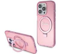 Coque pour iPhone 15 Pro - Guess Ring Stand Script Glitter MagSafe (GUHMP15LHRSGSP) - Rose G
