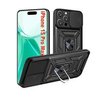 Coque pour iPhone 15 Pro Max avec Anneau Support, Full Protection de la Caméra en PC Dur Anti Chut Renforcée Armor Heavy Duty Antichoc Bumper Housse Etui pour 15 Pro Max, Noir