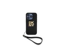 DKNY Coque pour Apple iPhone 15 Pro Max avec Logo Métallisé et Sangle de Poignet