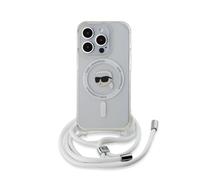 Coque pour iPhone 15 Pro Max Bandoulière à Motif Karl Head Transparent