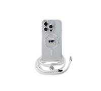 Coque pour iPhone 15 Pro Max Bandoulière à Motif Karl Head Transparent