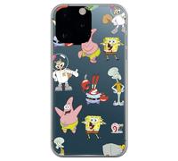 Coque pour iPhone 15 Pro Max - Design Bob l'éponge - Design amusant avec patrick - Calamar Crabe Sable - Silicone flexible - Transparent