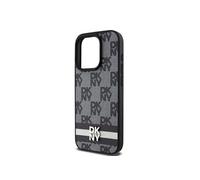 DKNY Coque pour iPhone 15 Pro Max Élégante Motifs à carreaux et à rayures Noir