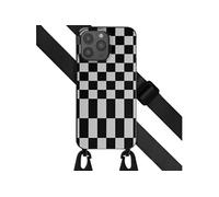 Selencia Selencia Coque design en silicone avec cordon amovible iPhone 15 Pro Max Irregular Check Black Noir