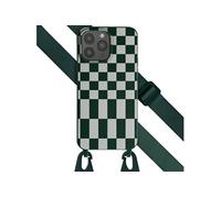 Selencia Coque design en silicone avec cordon amovible pour Apple iPhone 15 Pro Max - Irregular Check Green