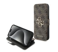 GUESS GUBKP15X4GMGBR Coque pour iPhone 15 Pro Max 6,7" Marron Livre 4G Logo Métal
