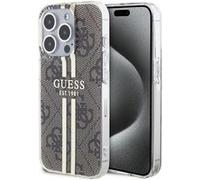 Guess GUHCP15XH4PSEGW Coque pour iPhone 15 Pro Max 6,7 Pouces Marron Coque Rigide IML 4G Rayure dorée