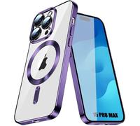 Coque pour iPhone 15 Pro Max - Protection Transparente Contour Chromé Violet avec Cercle Magnétique
