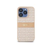 Coque pour smartphone - DKNY - iPhone 15 Pro Max - Cuir Mono Stripe - Logo Métal - Rose