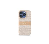DKNY Étui rigide pour iPhone 15 Pro Max 6,7 – Cuir Mono Stripe, Logo métal – Rose