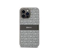 Coque pour iPhone 15 Pro Max Repeat Pattern Tonal Stripe avec Logo Métallisé DKNY Beige