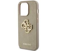 Coque pour iPhone 15 Pro Perforée avec Logo 4G en Métal Pailleté Guess Dorée Dorée G