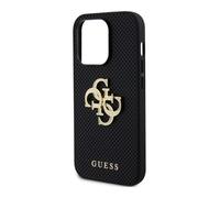 Coque pour iPhone 15 Pro Perforée avec Logo 4G en Métal Pailleté Noir