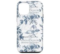 Coque pour iPhone 15 Pro Toile de Jouy Bleu Country French Floral