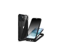 Coque pour iPhone 15 - Protection d'écran avec verre anti-regards indiscrets, protection d'objectif et double contour antichoc - Noire