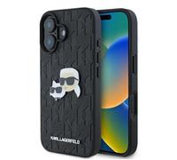 Étui Karl Lagerfeld pour iPhone 16 6.1 noir étui rigide Monogramme Karl&Choupette Head Pin
