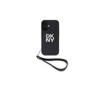 Coque pour iPhone 16 avec Logo Métallisé et Sangle de Poignet Noir