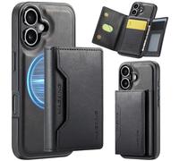Coque pour iPhone 16 avec Porte-Cartes MagSafe, Etui 2-en-1 Détachable Magnétique Wallet, Supportes 8 Cartes, MagSafe Wallet, Magnétique Portefeuille en Cuir Pochette Antichoc Housse, Noir