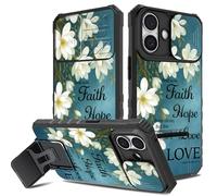 Coque pour iPhone 16, coque d'appareil photo cachée et coque de téléphone pliable avec béquille pour iPhone 16, anti-rayures, antichoc - coque de protection intégrale pour femmes et filles, bible à