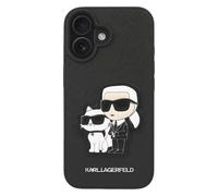 Coque pour iPhone 16 Design Karl et Choupette, Saffiano Grainée