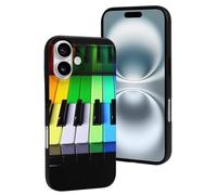 Coque pour iPhone 16 et 16 Pro - Résistante aux chocs - En TPU souple - Coloré - Musique de piano - Arc-en-ciel - Protection de qualité militaire - Anti-jaunissement et anti-traces de doigts - Pour