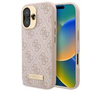 Coque pour iPhone 16 - Guess Hardcase 4G Logo Plate MagSafe (GUHMP16SU4GPRP) - Rose