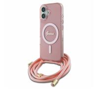 Guess GUHMP16SHCTSGNSP iPhone 16 6.1" rose hardcase Crossbody Cord Script MagSafe Housse de protection