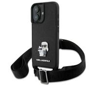 Coque Pour Iphone 16 Karl Lagerfeld Saffiano Karl & Choupette Avec Épingle En Métal Et Sangle Cbdy (Noir)