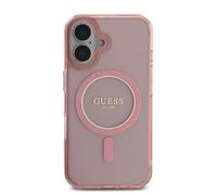 Coque pour iPhone 16 MagSafe avec Cercle Pailleté Guess Rose