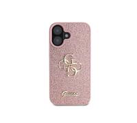 Coque pour iPhone 16 Paillettes avec Logo en Métal Rose