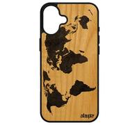 Coque Pour Iphone 16+ Plus Bois Silicone Carte Monde Pays Smartphone Terre Globe Pas Cher Atlas Noir Design Gris Etui Planete Apple