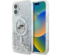 Coque pour iPhone 16 Plus - Karl Lagerfeld Liquid Glitter MagSafe (KLHMP16MLGKKCSGH) - Tête Karl&Choupette Transparente transparent G