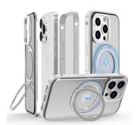 Coque pour iPhone 16 Pro 360 Degrés, MagSafe Compatible Étui Complète à Métal Frame et Verre Trempé à l'avant et à l'Arrière, Intégrale Housse Protection avec 360° Anneau Ajustable Rolatif, Blanc