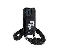 Coque pour iPhone 16 Pro avec Bandoulière et Porte-cartes Élégant Karl Lagerfeld Noir