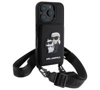 Coque pour iPhone 16 Pro avec Bandoulière et Porte-cartes Élégant Noir