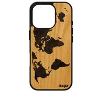 Coque Pour Iphone 16 Pro Bois Naturel Silicone Carte Monde De Protection Gris Design Texture Planete Atlas Frêne Artisanal Noir Tpu Apple