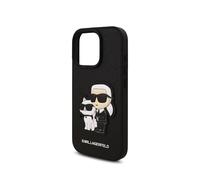 Coque pour iPhone 16 Pro Design Saffiano Karl et Choupette Noir