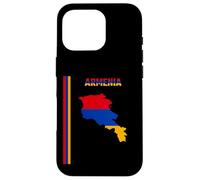 Coque pour iPhone 16 Pro Drapeau arménien vertical, texte « Armenia » et carte de silhouette