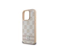 Coque pour iPhone 16 Pro Elégante avec Motifs à Carreaux et à Rayures Rose
