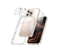 Coque pour iPhone 16 Pro Max avec 2 Verres Trempés et 2 Caméra Protecteur, Étui de Protection Antichoc - Transparente - TECHTA