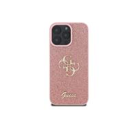 Coque pour iPhone 16 Pro Max avec Paillettes et Logo en Métal Rose