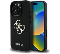 Guess Grained Big 4G Logo Small Classic Logo - Étui pour iPhone 16 Pro (noir)