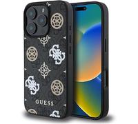 Coque pour iPhone 16 Pro Max, compatible avec le chargement sans fil MagSafe, avec logo et design en cuir approuvé par la marque mondiale Guess de CG-Mobile (Noir)