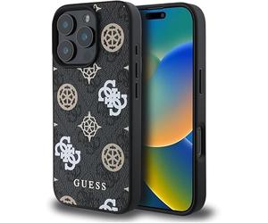 Coque pour iPhone 16 Pro Max, compatible avec le chargement sans fil MagSafe, avec logo et design en cuir approuvé par la marque mondiale Guess de CG-Mobile (Noir)