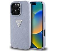 Coque pour iPhone 16 Pro Max (violet), Guess Hot Stamp 4G, motif Triangle, Logo en métal