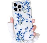 Coque Pour Iphone 16 Pro Mignon Transparente Floral Fleur Motif Clair Branche Fleurie Design Étui Pour Femme Fille Doux Tpu Antichoc Housse De Protection - Bleu