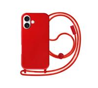 Coque pour iPhone 16 Soft Touch avec Cordon Tour de Cou Rouge