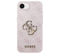 Coque pour iPhone 16e Motif 4G monogramme Grand Logo en métal Guess Rose clair