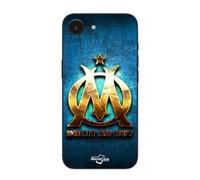 Coque Pour Iphone 16E OM dorée brilant droit au but fond bleu