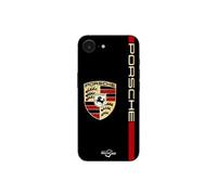 Coque Pour Iphone 16E PORSCHE logo rouge et dorée fond noir